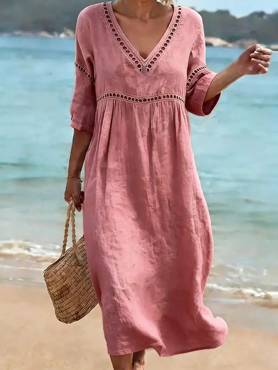 Summer dresses for women, v-neck midi dress with cut-out trim