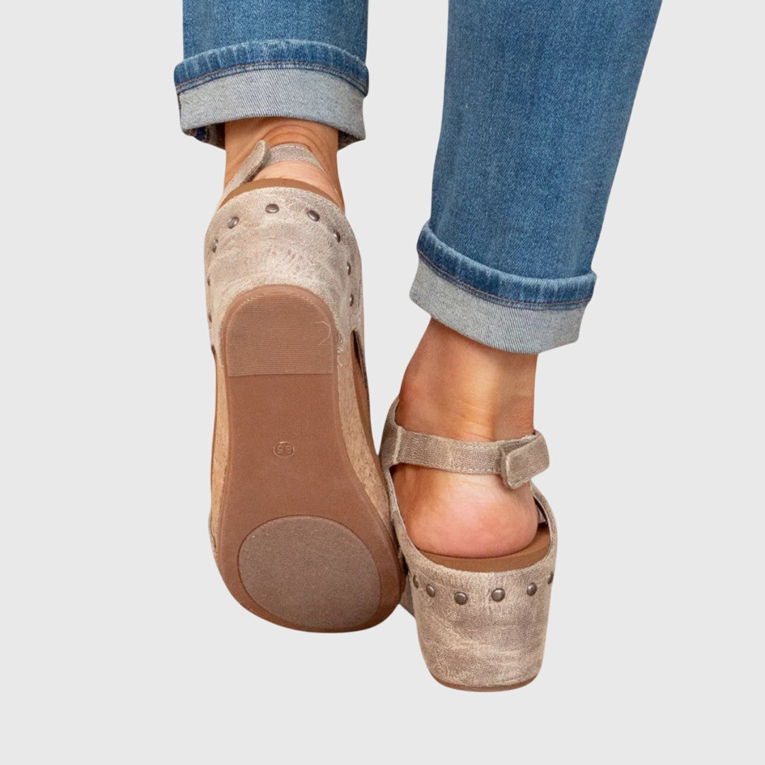 Women sandals with cork wedge heel and adjustable slingback strap