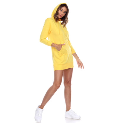 Hooded mini dress for women with long sleeves and front pocket