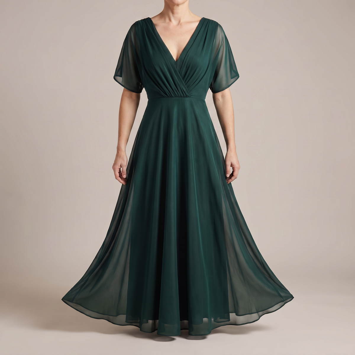Formal dresses for women with V-neck and pleated waist, maxi length