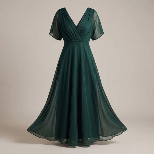 Formal dresses for women with V-neck and pleated waist, maxi length
