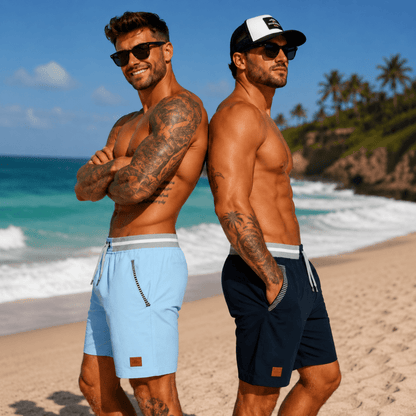 Mens shorts with elasticated drawstring waist and side pockets