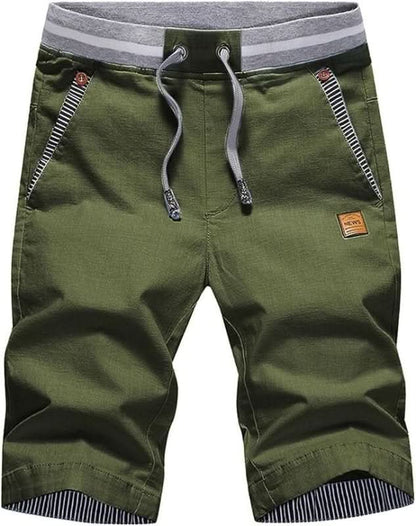 Mens shorts with elasticated drawstring waist and side pockets