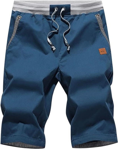 Mens shorts with elasticated drawstring waist and side pockets