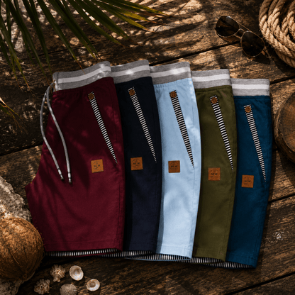 Mens shorts with elasticated drawstring waist and side pockets