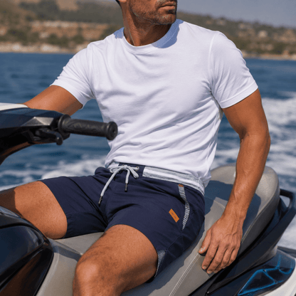 Mens shorts with elasticated drawstring waist and side pockets