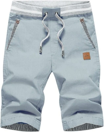 Mens shorts with elasticated drawstring waist and side pockets