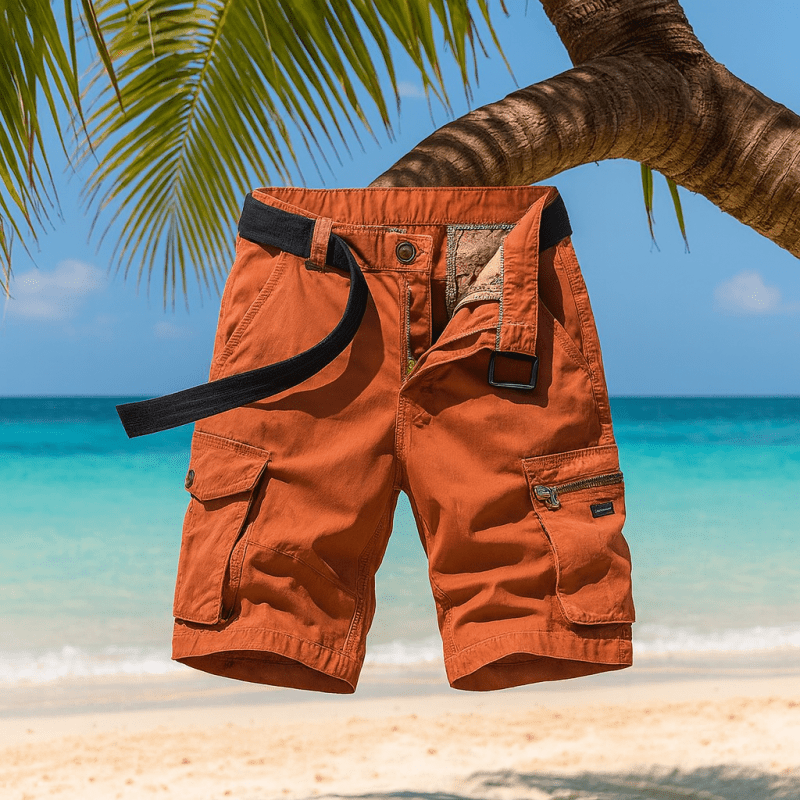 Mens shorts with cargo pockets, relaxed fit and zip fly