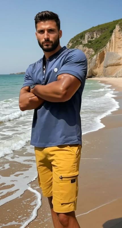 Mens shorts with cargo pockets, relaxed fit and zip fly