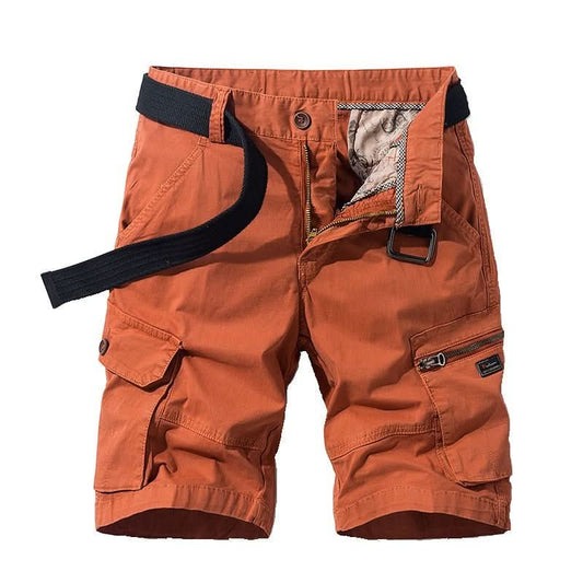 Mens shorts with cargo pockets, relaxed fit and zip fly