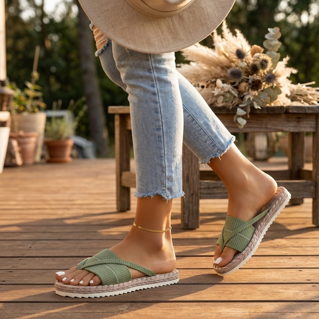 Women sandals with ribbed cross strap upper and flatform sole