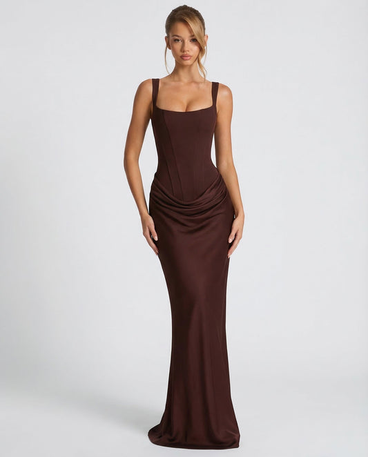 Formal dresses for women, square neck maxi dress with draped waist