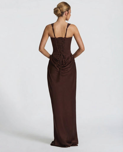 Formal dresses for women, square neck maxi dress with draped waist