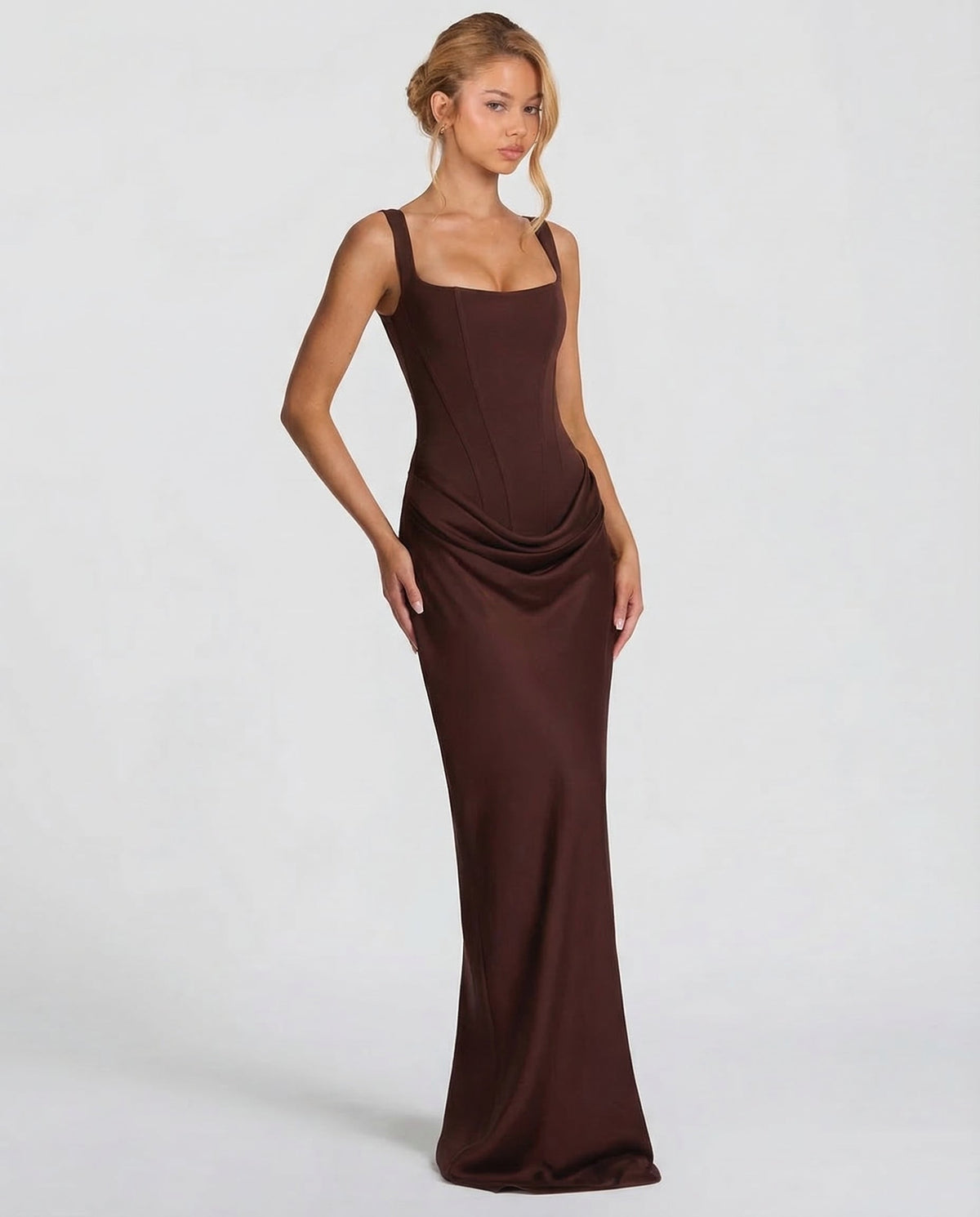 Formal dresses for women, square neck maxi dress with draped waist