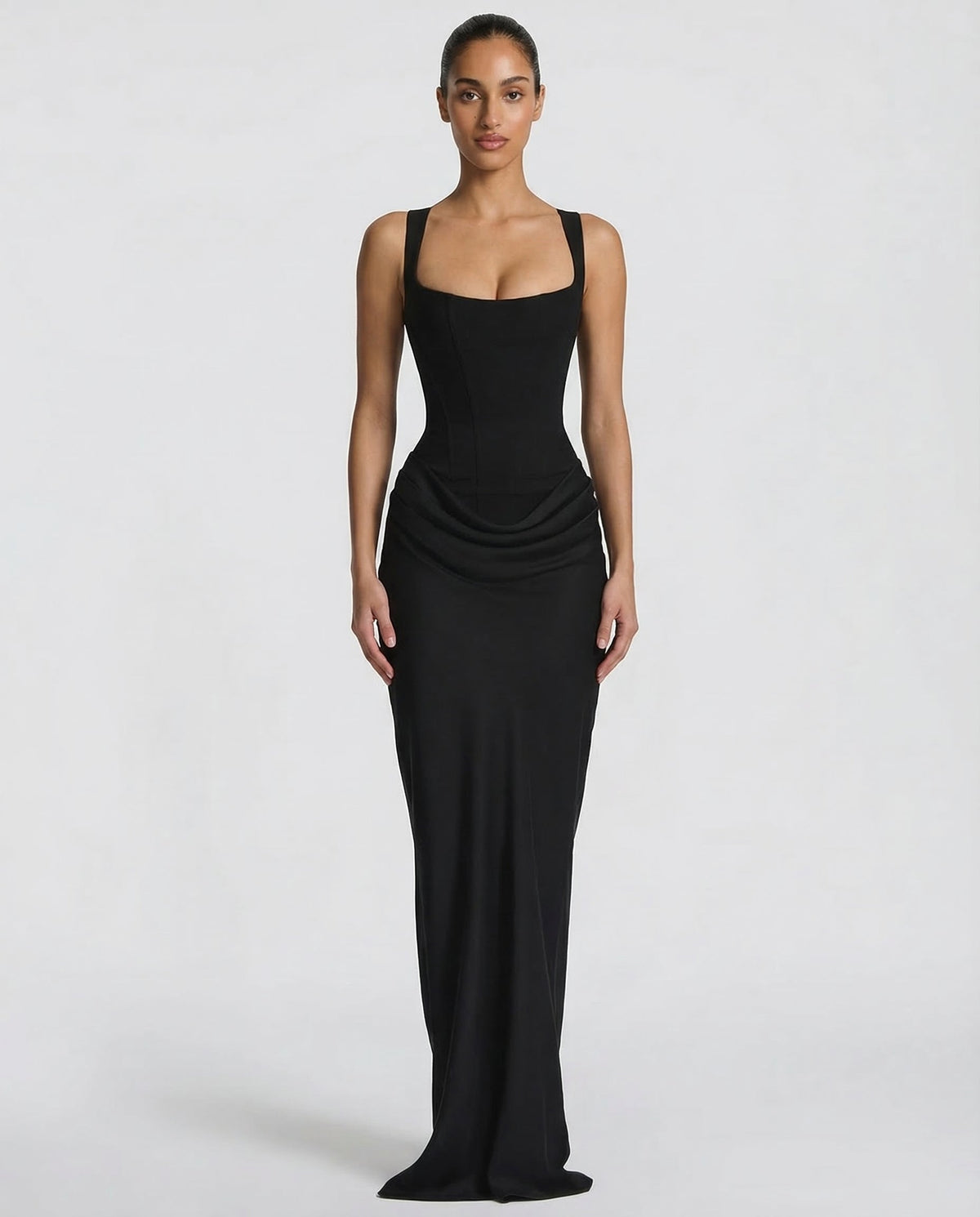 Formal dresses for women, square neck maxi dress with draped waist