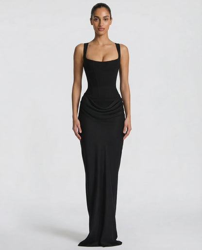 Formal dresses for women, square neck maxi dress with draped waist