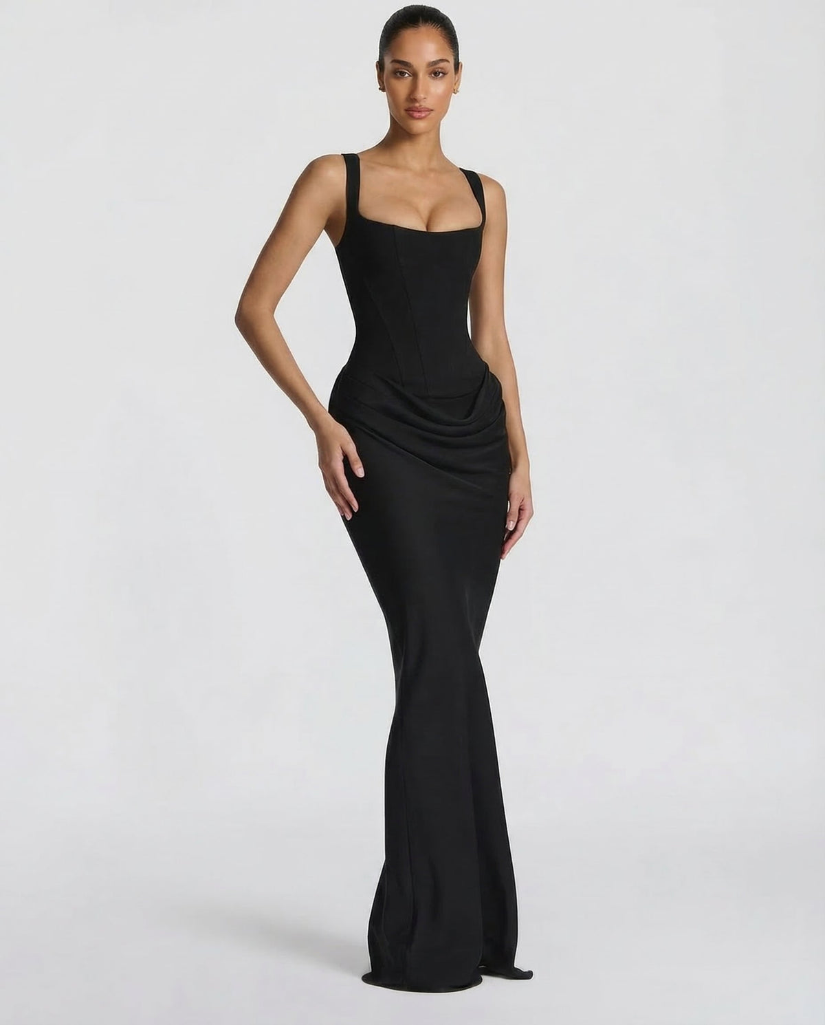 Formal dresses for women, square neck maxi dress with draped waist