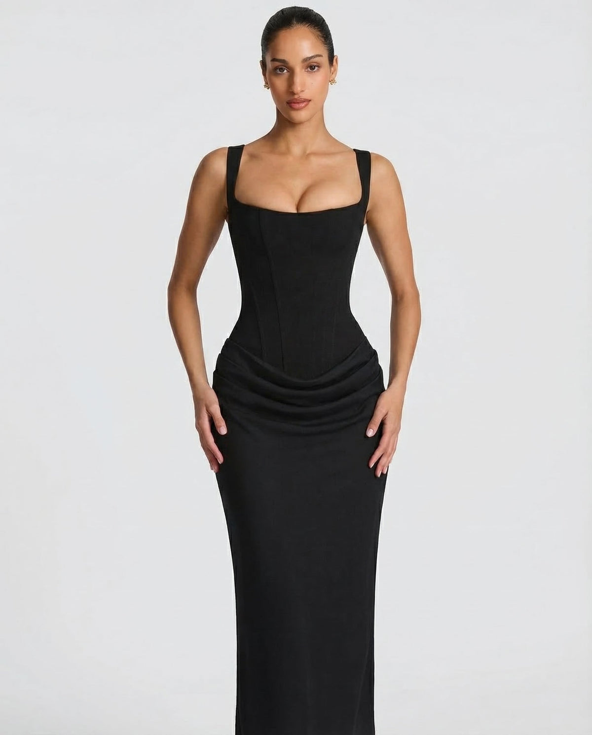 Formal dresses for women, square neck maxi dress with draped waist