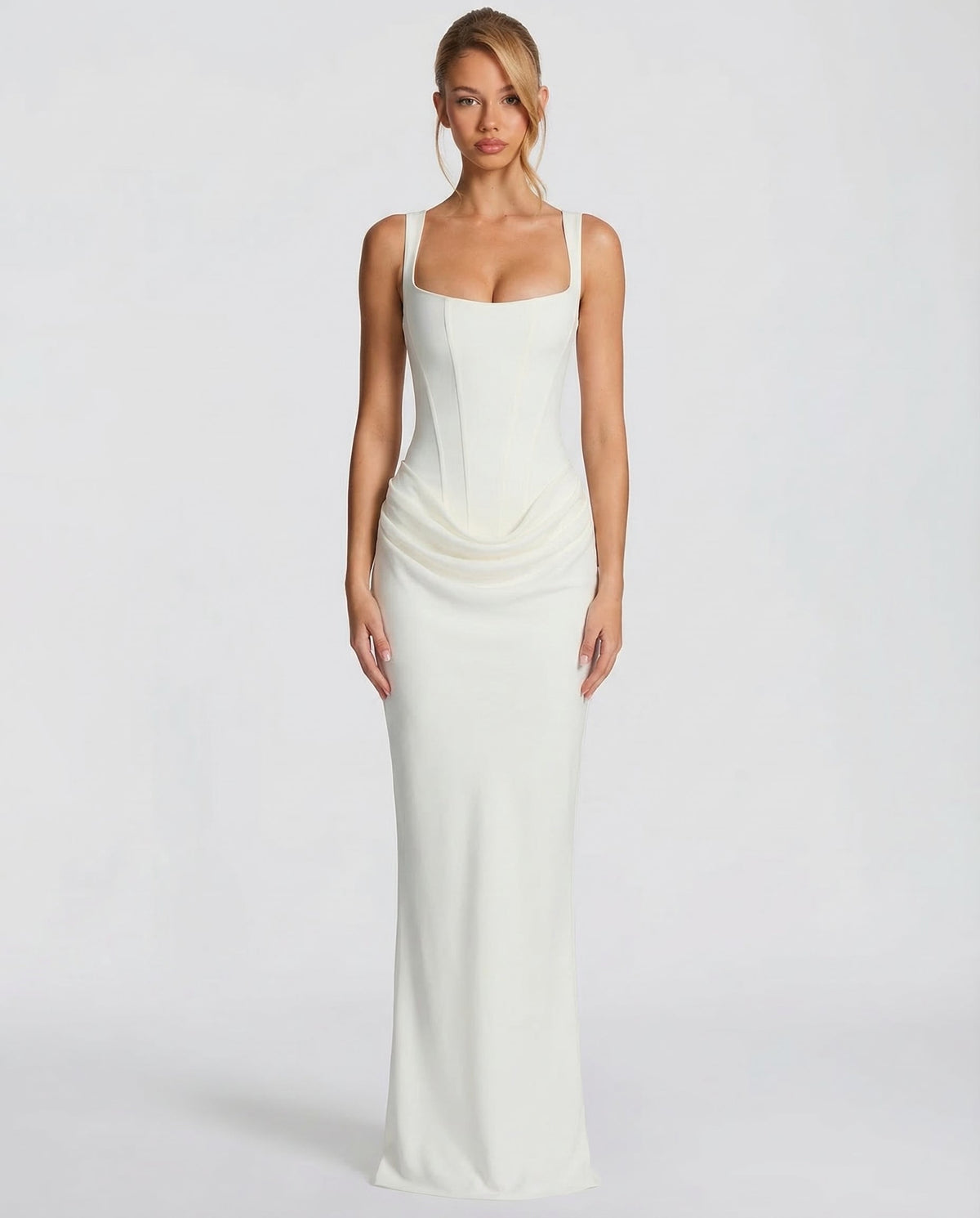 Formal dresses for women, square neck maxi dress with draped waist