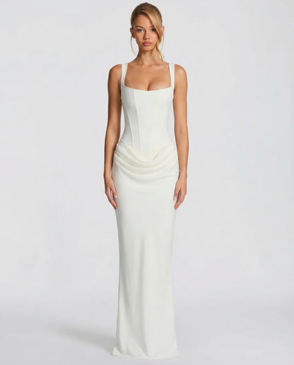 Formal dresses for women, square neck maxi dress with draped waist