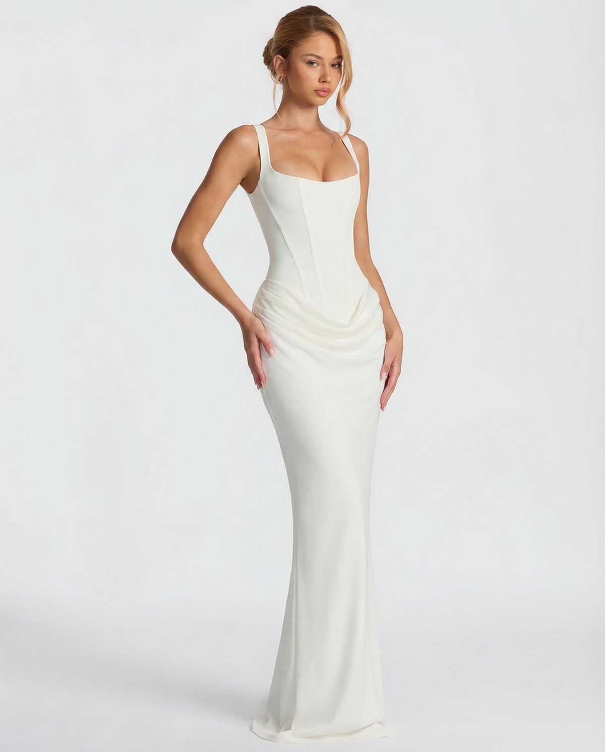 Formal dresses for women, square neck maxi dress with draped waist