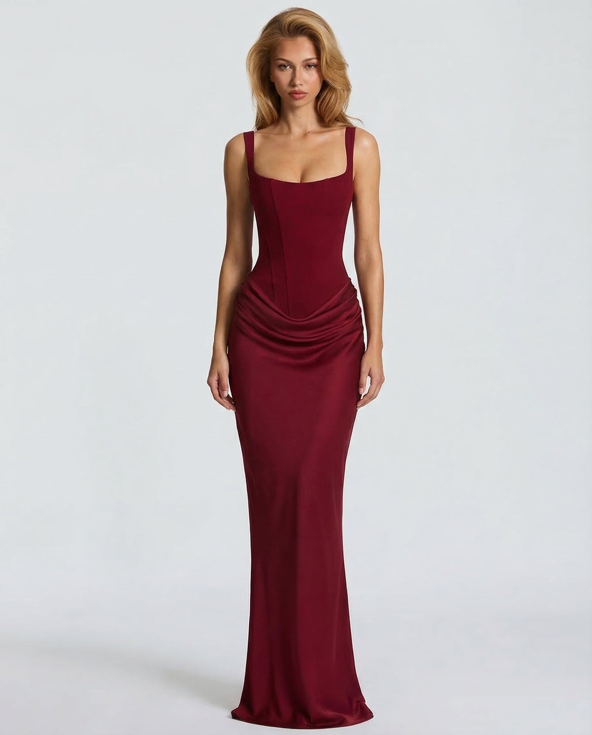 Formal dresses for women, square neck maxi dress with draped waist