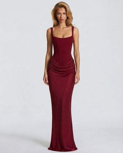 Formal dresses for women, square neck maxi dress with draped waist