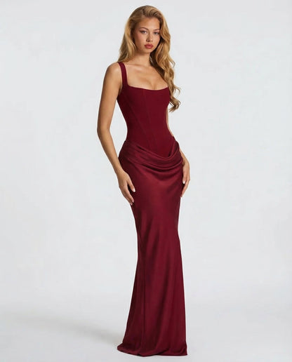 Formal dresses for women, square neck maxi dress with draped waist