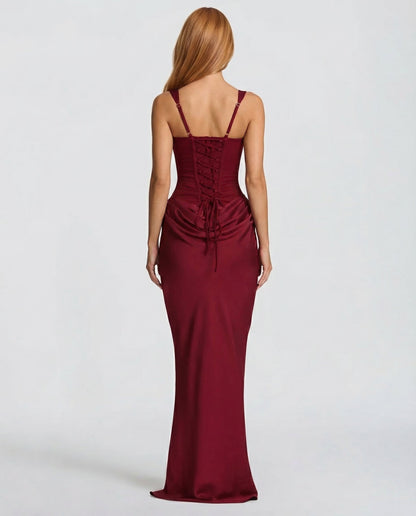 Formal dresses for women, square neck maxi dress with draped waist