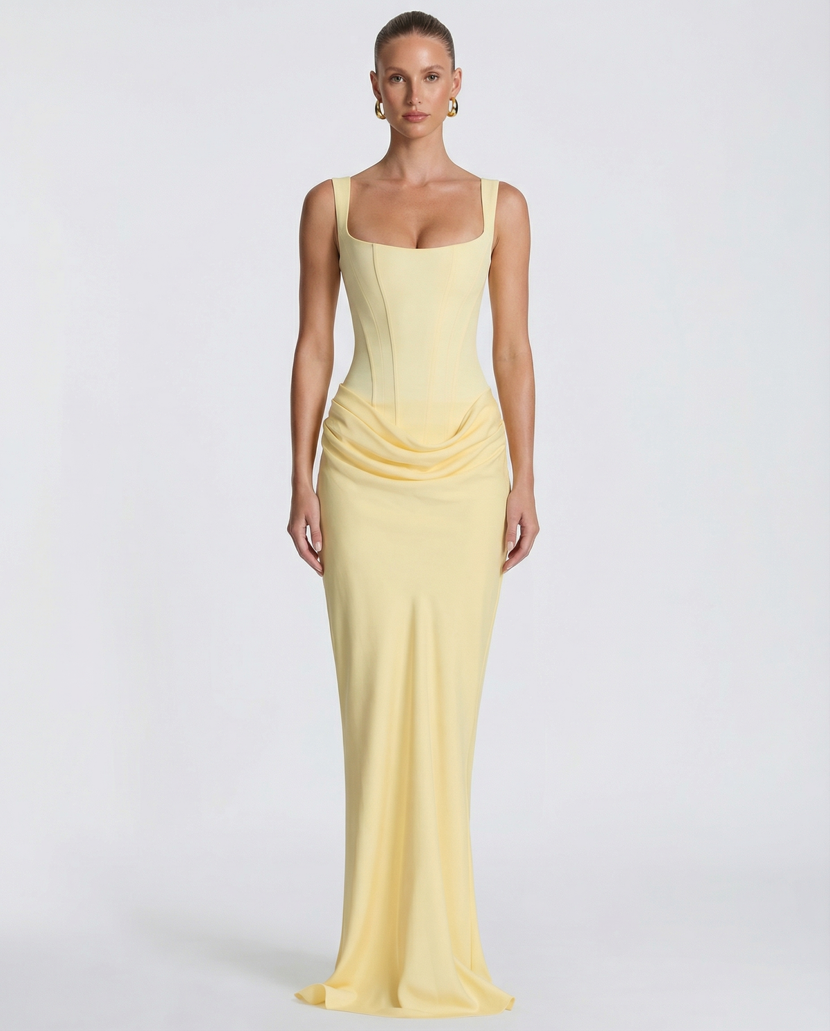 Formal dresses for women, square neck maxi dress with draped waist