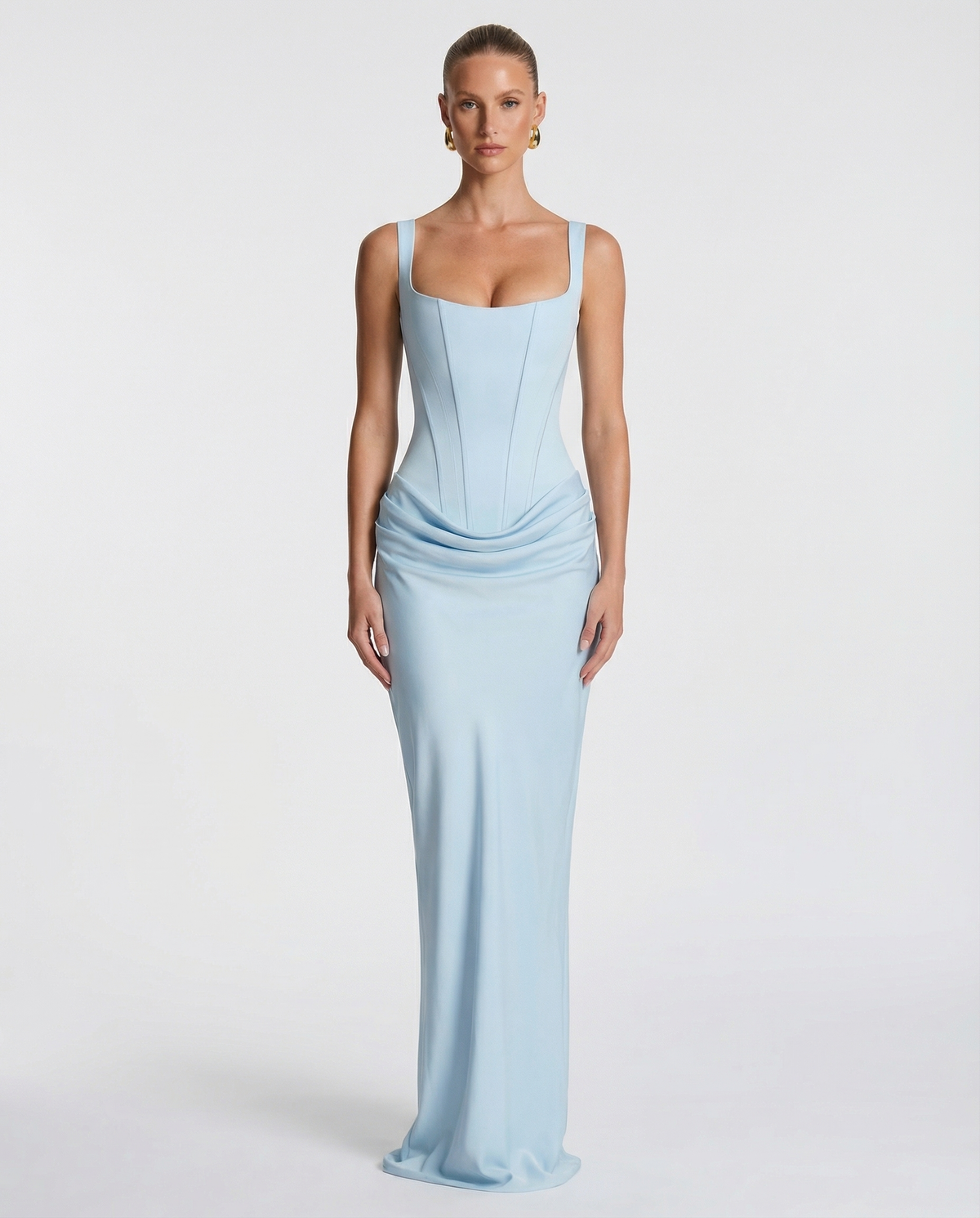 Formal dresses for women, square neck maxi dress with draped waist