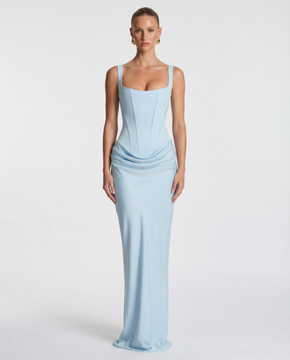 Formal dresses for women, square neck maxi dress with draped waist