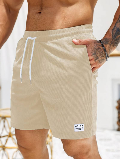 Mens shorts with drawstring waist and side pockets, ribbed design