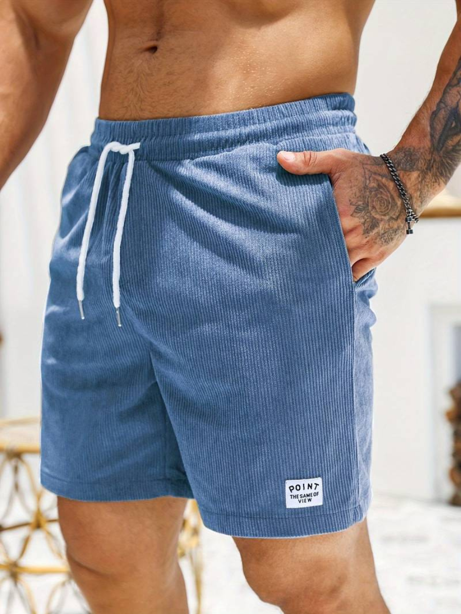Mens shorts with drawstring waist and side pockets, ribbed design