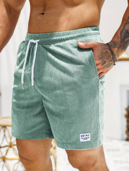Mens shorts with drawstring waist and side pockets, ribbed design