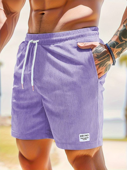 Mens shorts with drawstring waist and side pockets, ribbed design