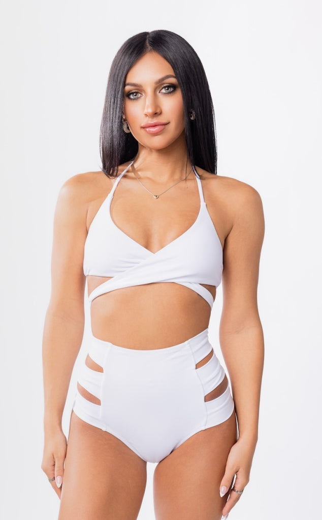 Swimwear high waisted bikini bottoms with cut out sides for women