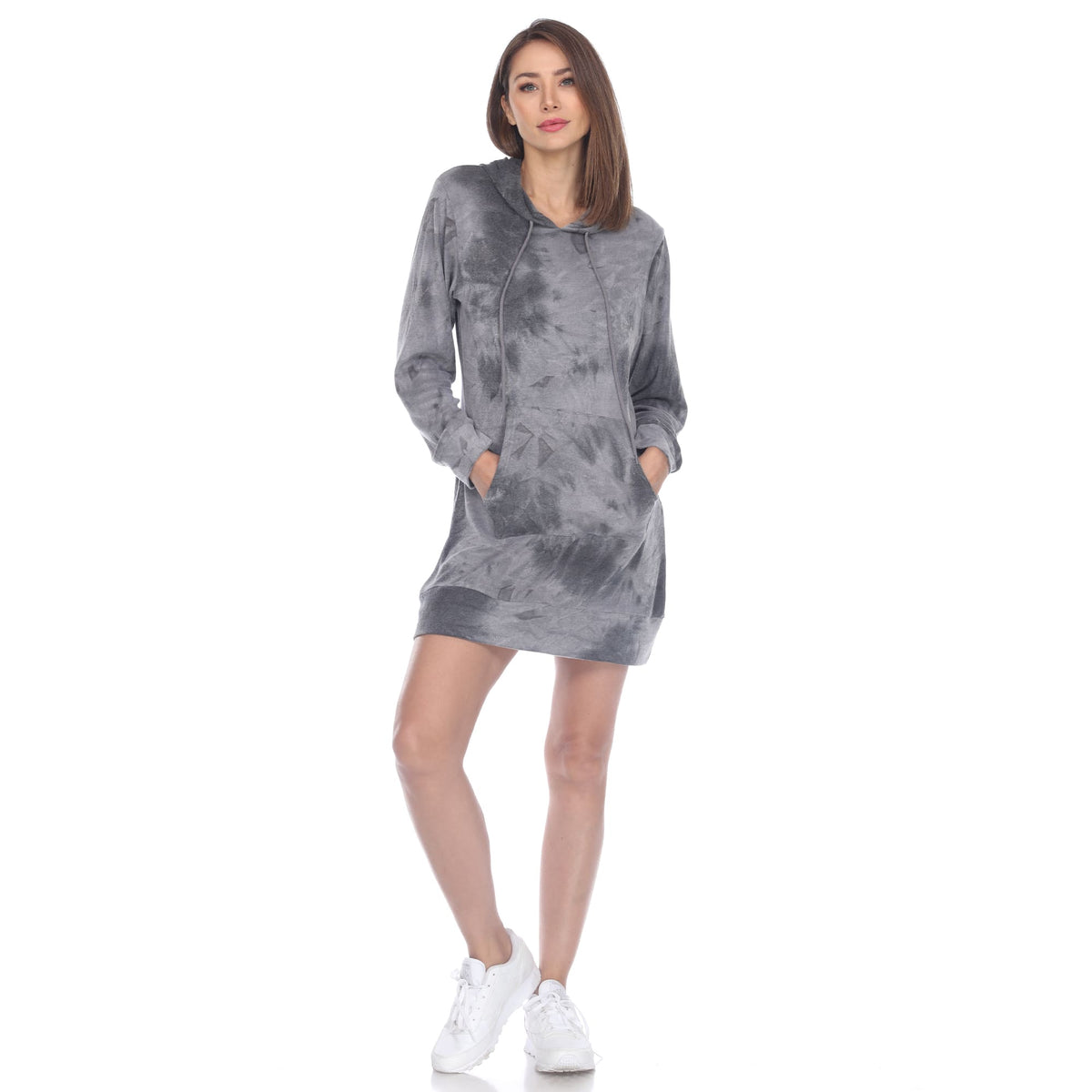 Tie dye mini dress for women with hood and kangaroo pocket