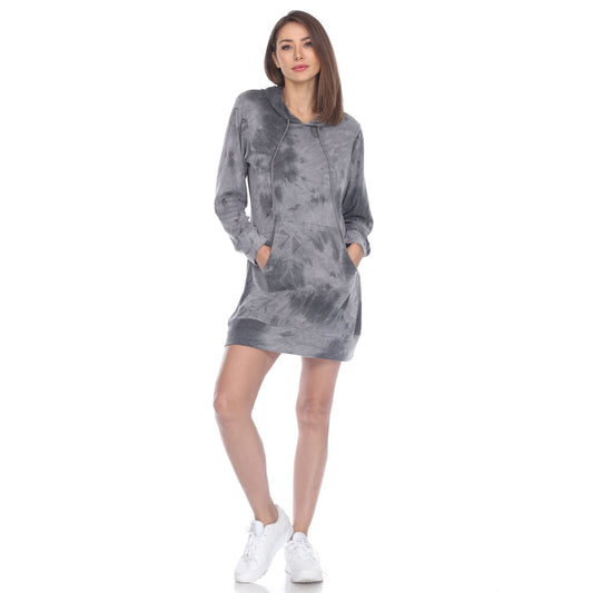 Tie dye mini dress for women with hood and kangaroo pocket