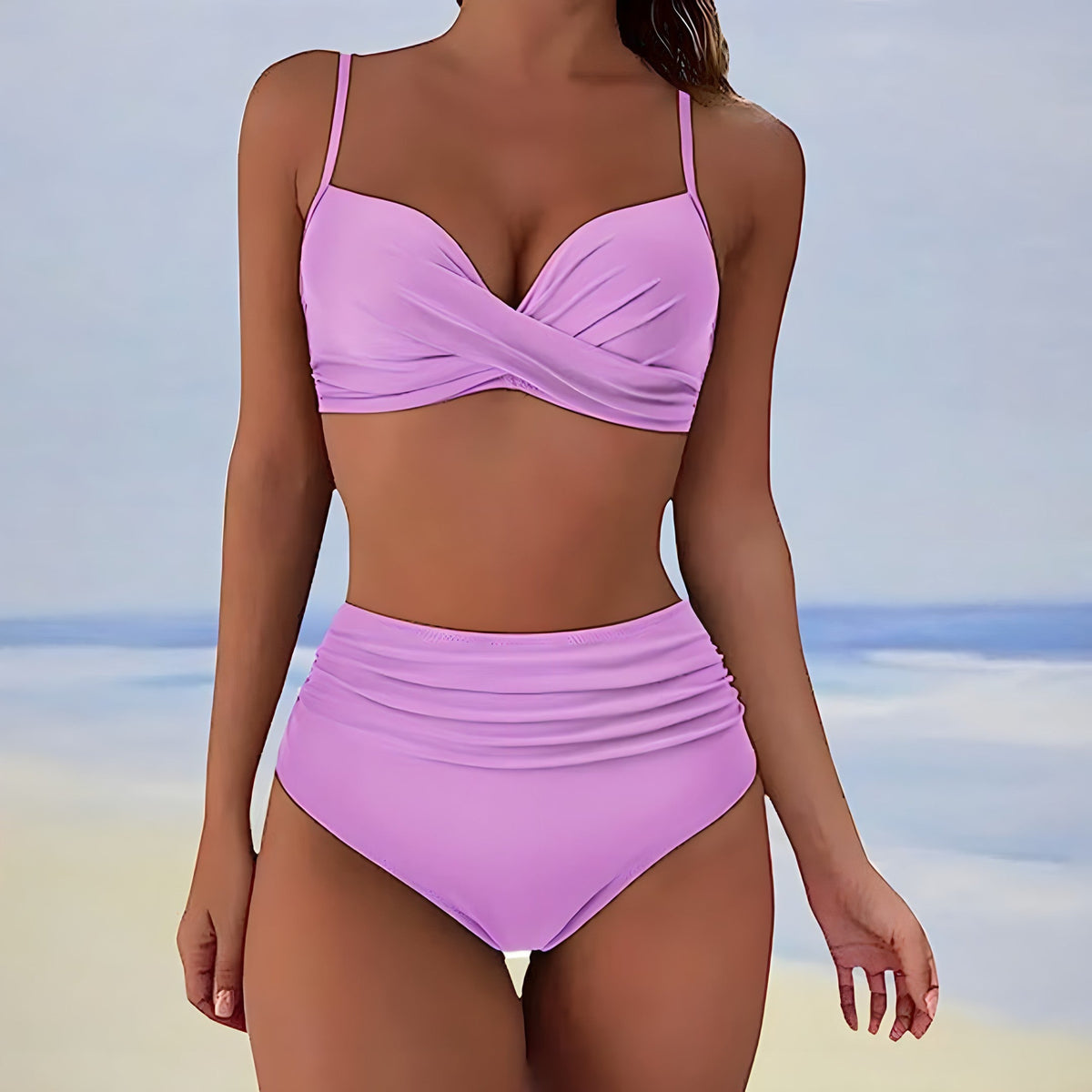 Swimwear twist front high waisted bikini set for women