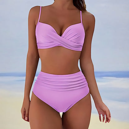 Swimwear twist front high waisted bikini set for women