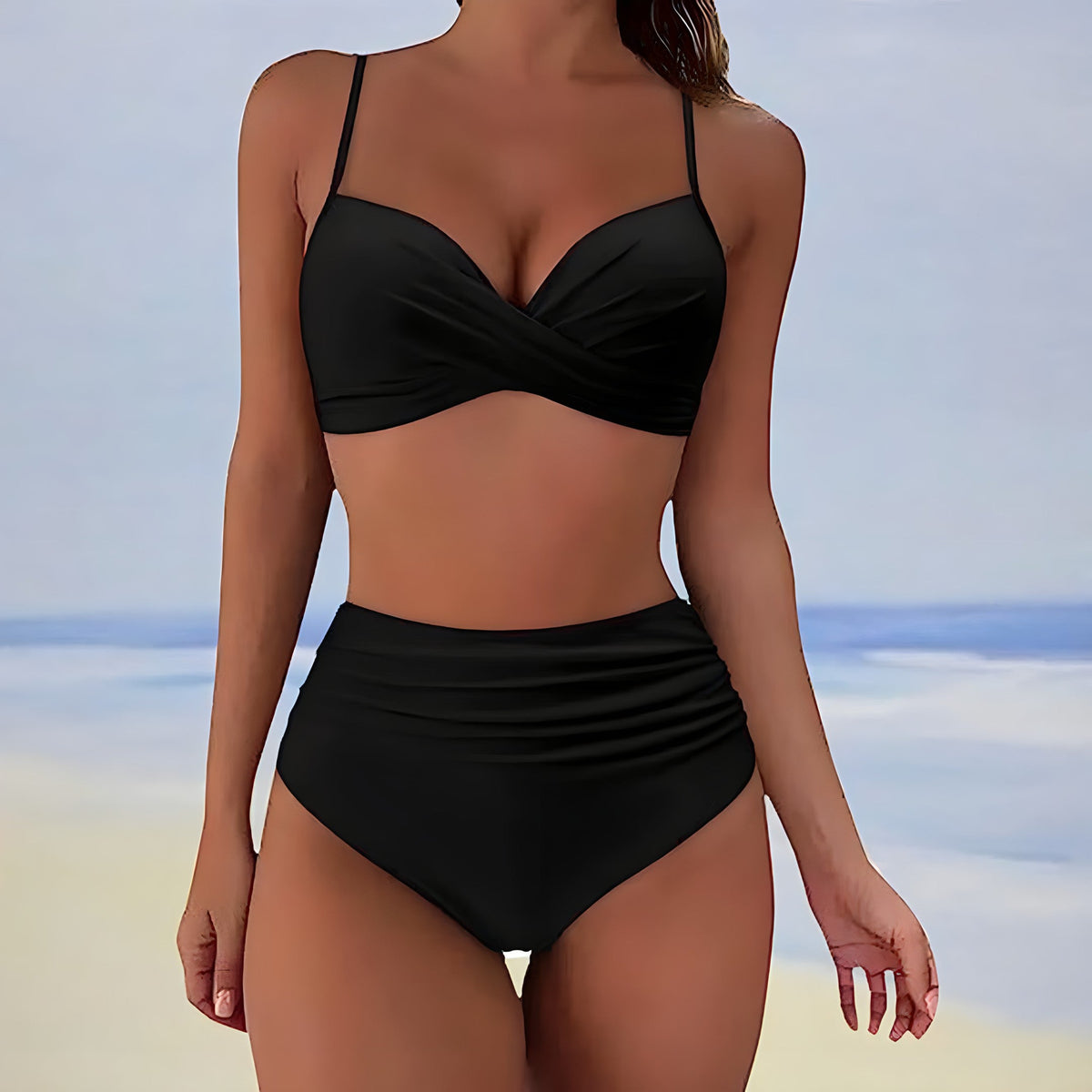Swimwear twist front high waisted bikini set for women