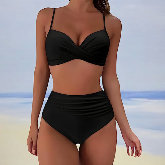 Swimwear twist front high waisted bikini set for women