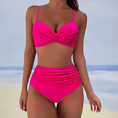 Swimwear twist front high waisted bikini set for women