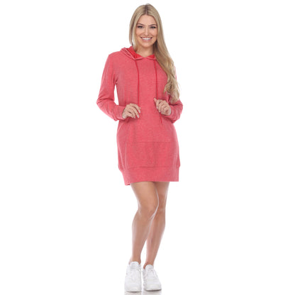 Hooded mini dress for women with long sleeves and front pocket