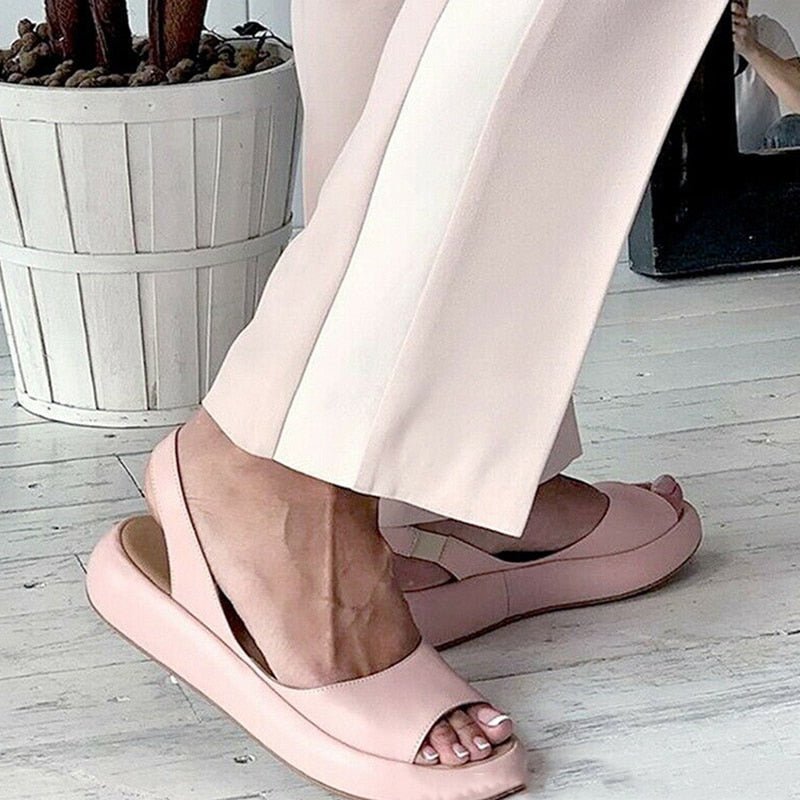 Women sandals with open toe and elastic slingback strap