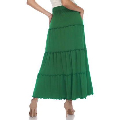 Tiered maxi skirt for women with ruffled hem, A-line fit and side pockets