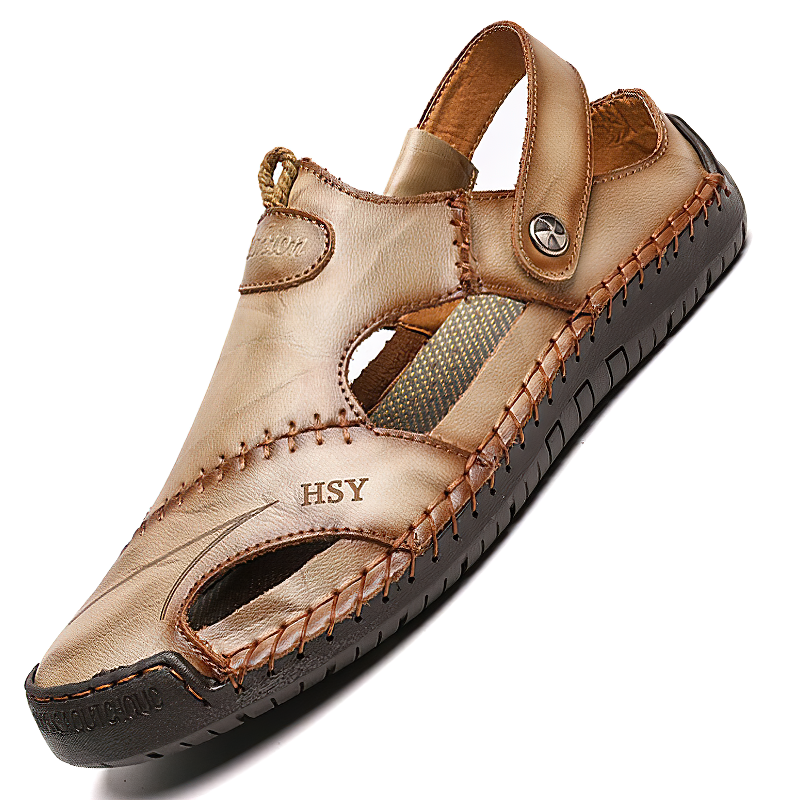 Men sandals with closed toe and back strap fastening