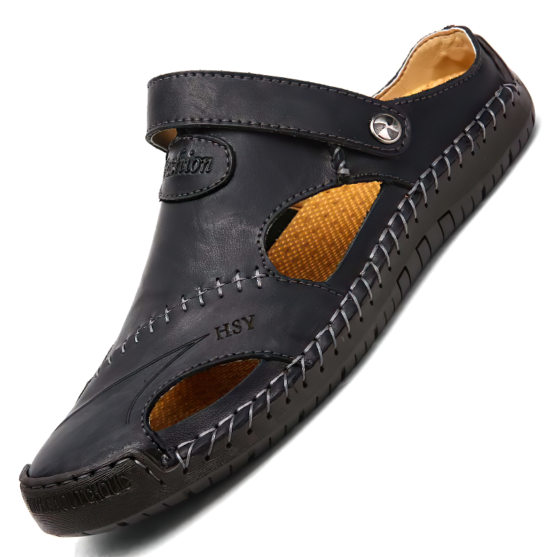 Men sandals with closed toe and back strap fastening