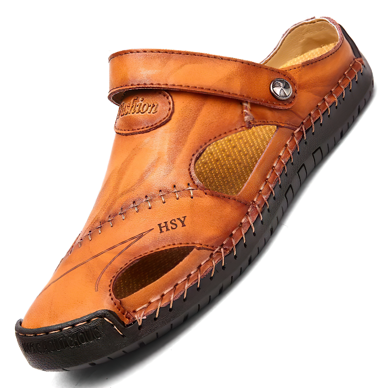 Men sandals with closed toe and back strap fastening